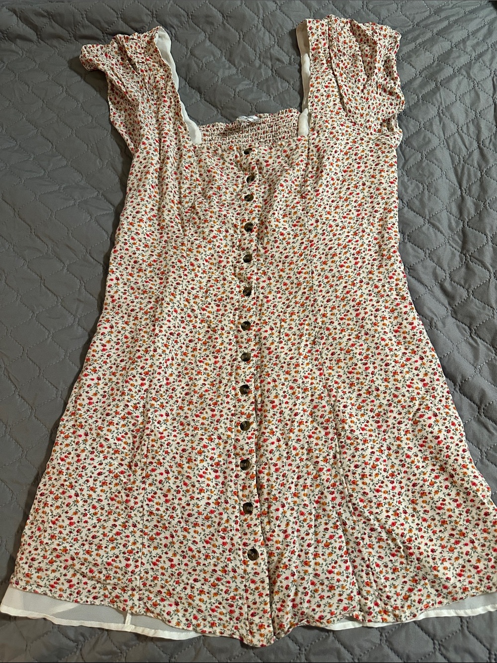 American Eagle Cottage Vibe Cream Mini Dress with Red Floral Print Size XL